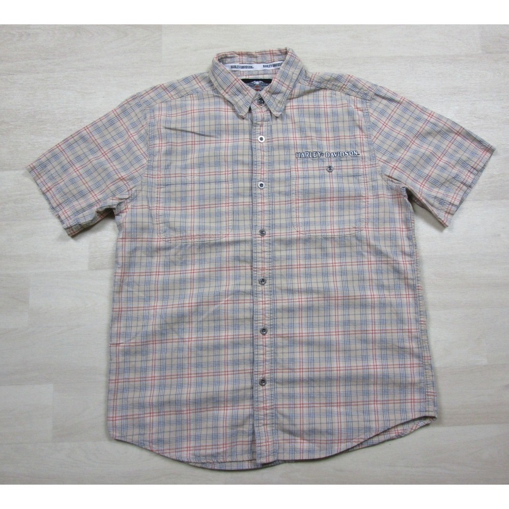 Vintage Harley-Davidson Motorcycles Men's Shirt (M) Plaid Button-Up Pocket‎ Logo